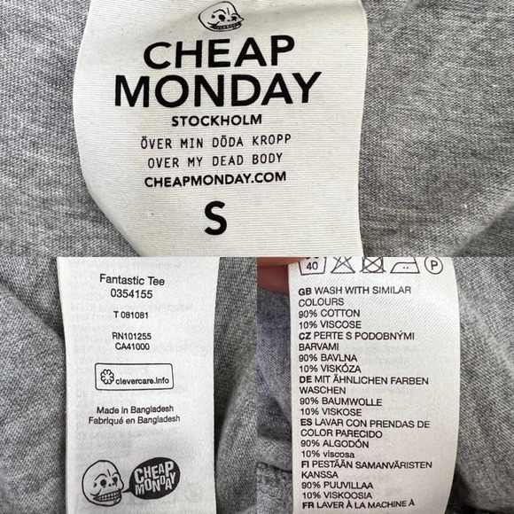 Cheap Monday Men’s Fantastic Tee Gray Skull T-Shirt Small - Picture 5 of 7